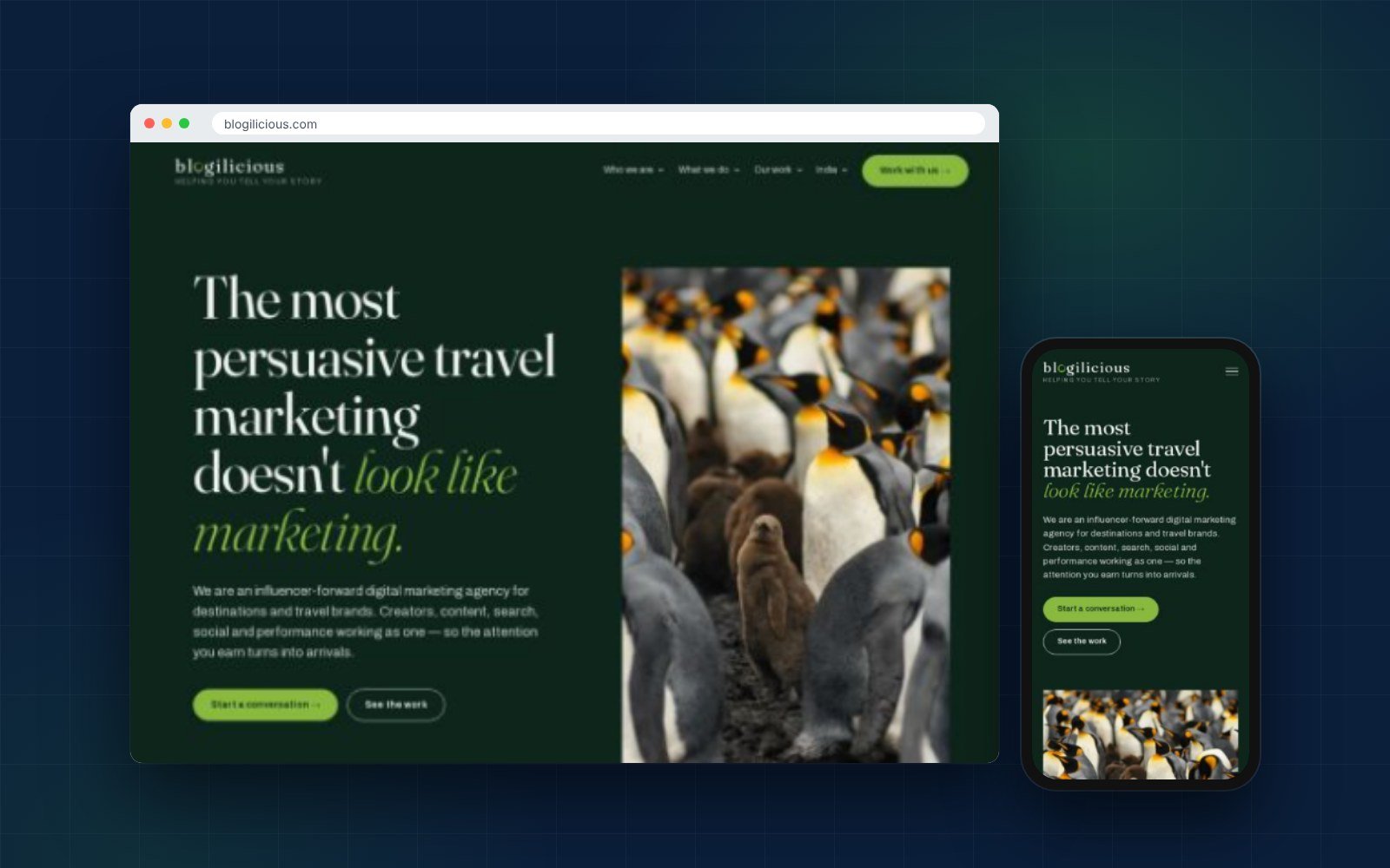The Blogilicious website on desktop and mobile