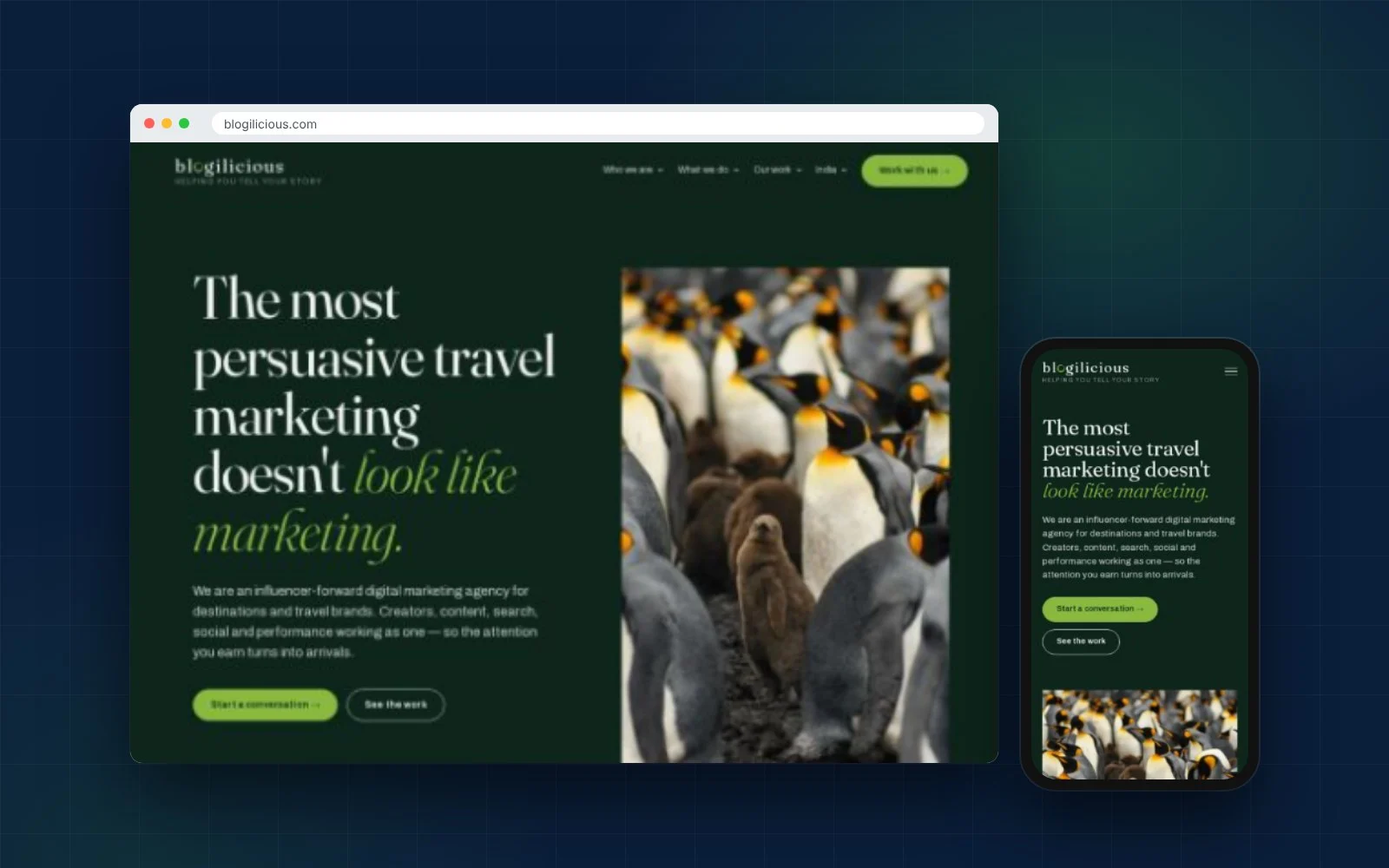 The Blogilicious website on desktop and mobile