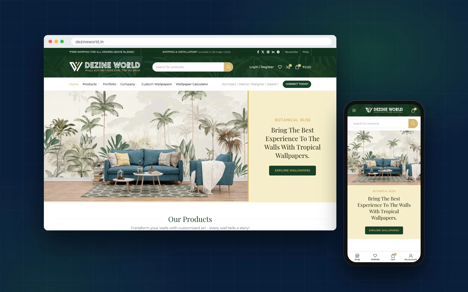 The Dezine World website on desktop and mobile