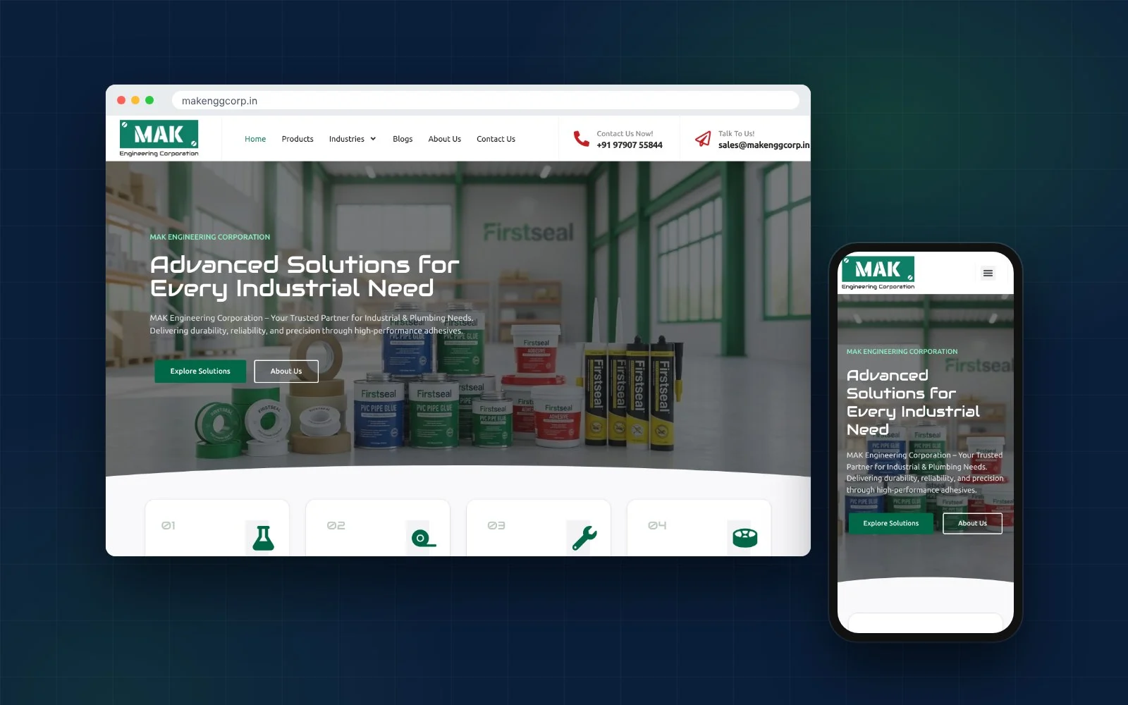 The MAK Engineering Corporation website on desktop and mobile